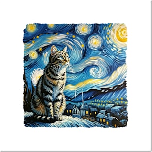 Tabby Starry Night Inspired - Artistic Cat Posters and Art